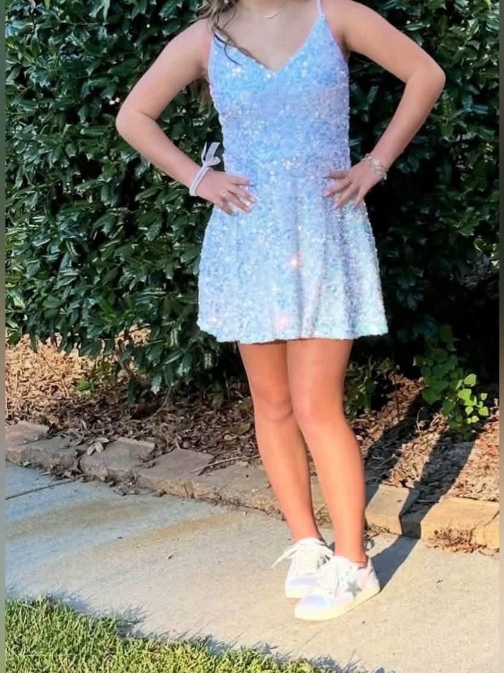 Sparkle V-Neck White Sequin Dress